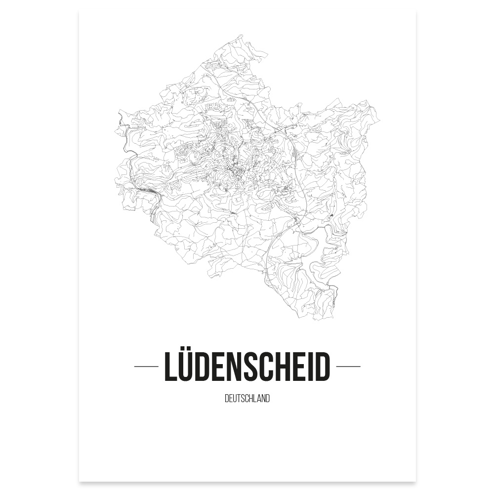 JUNIWORDS Stadtposter, Lüdenscheid, Weiß, Kunstdruck Plan Map - Bild 6 von 7