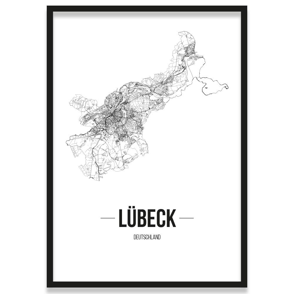 JUNIWORDS Stadtposter, Lübeck, Weiß, Kunstdruck Plan Map