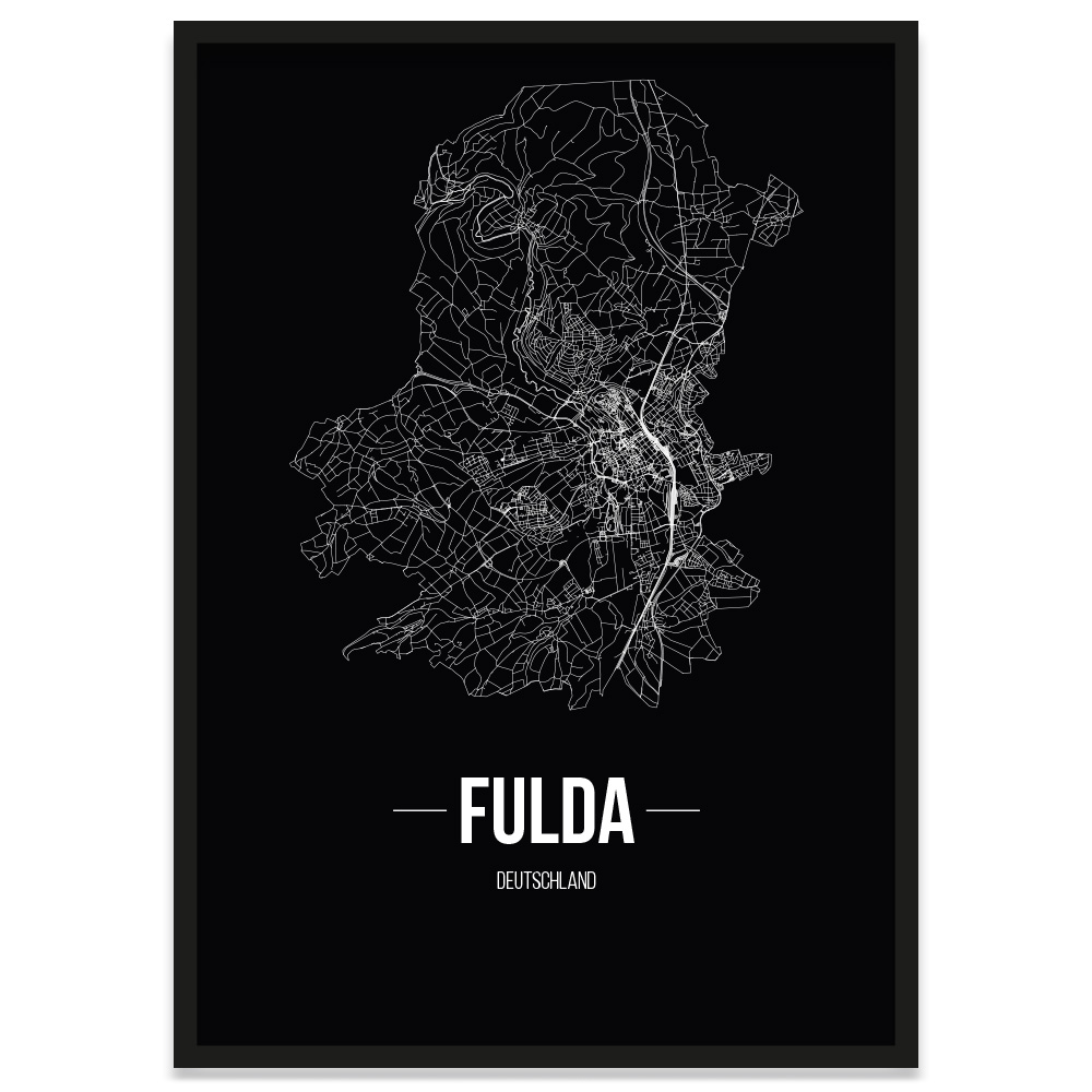 JUNIWORDS Stadtposter, Fulda, Schwarz, Kunstdruck Plan Map