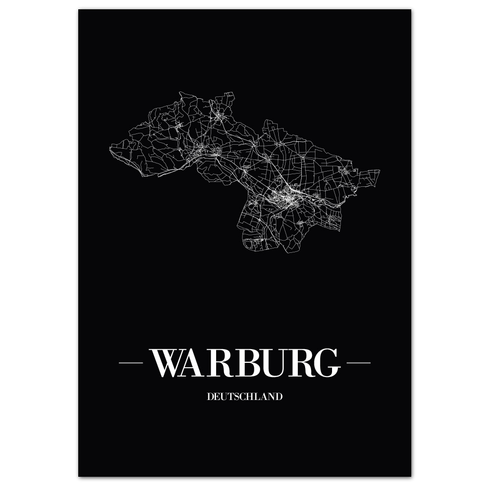 JUNIWORDS Stadtposter, Warburg, Schwarz, Kunstdruck Plan Map | eBay.de